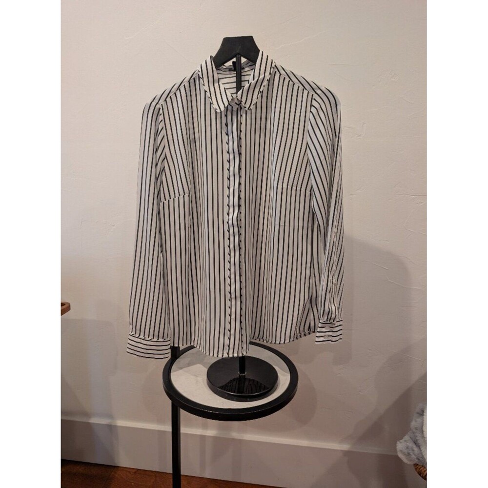 EXPRESS • Striped Button‑Down Blouse • Black/White • Size M • NWT